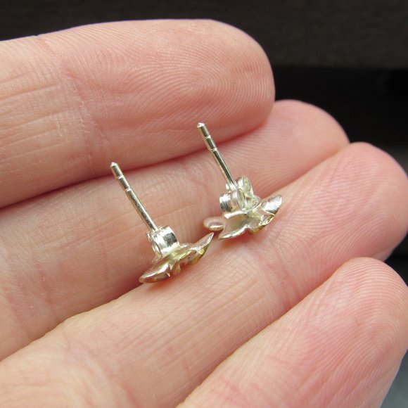 Sterling Silver Two Tone CZ Flower Stud Earrings Vintage - Picture 4 of 7
